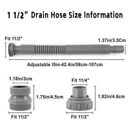 QruiLanTu 1 1/2" Flexible Drain Hose, Extendable Flexible Sink Drain Hose P-Trap with Adapter Suitable for Kitchens Bathrooms Outdoors and RVs (15 in-42.4in/58 cm-107 cm)