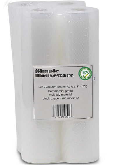4 Pack - SimpleHouseware 11" x 25 Feet Vacuum Sealer Rolls Bags (total 100 feet)