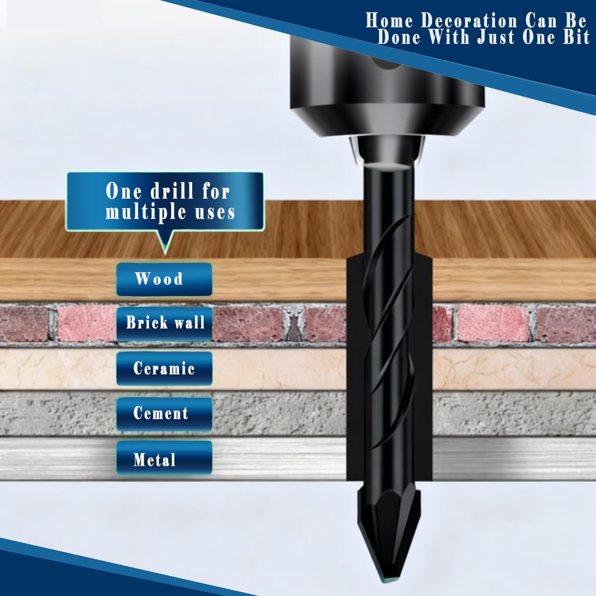 Larouoba 10pc Black Special Crooked Head Eccentric Drill Bit Set, Porcelain Tile Drill Bit Concrete Drill Bit for Glass,Brick,Plastic,Cement,Wood,Ceramic,Metal,Marble (3/16” to 1/2”).
