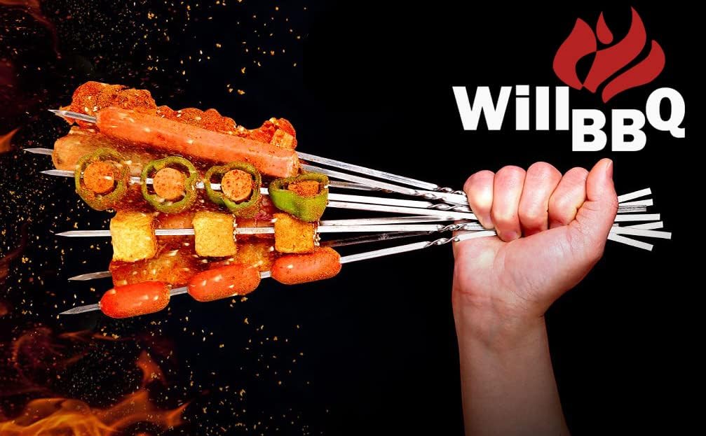 WILLBBQ 304 Stainless Steel 13.2" Long Flat Barbecue Skewers,20PCS/40PCS BBQ Kebab Skewers with Portable Metal Storage Tube,Reusable for Grilling Barbecue Kitchen Party and Outdoor Cooking (40PCS)