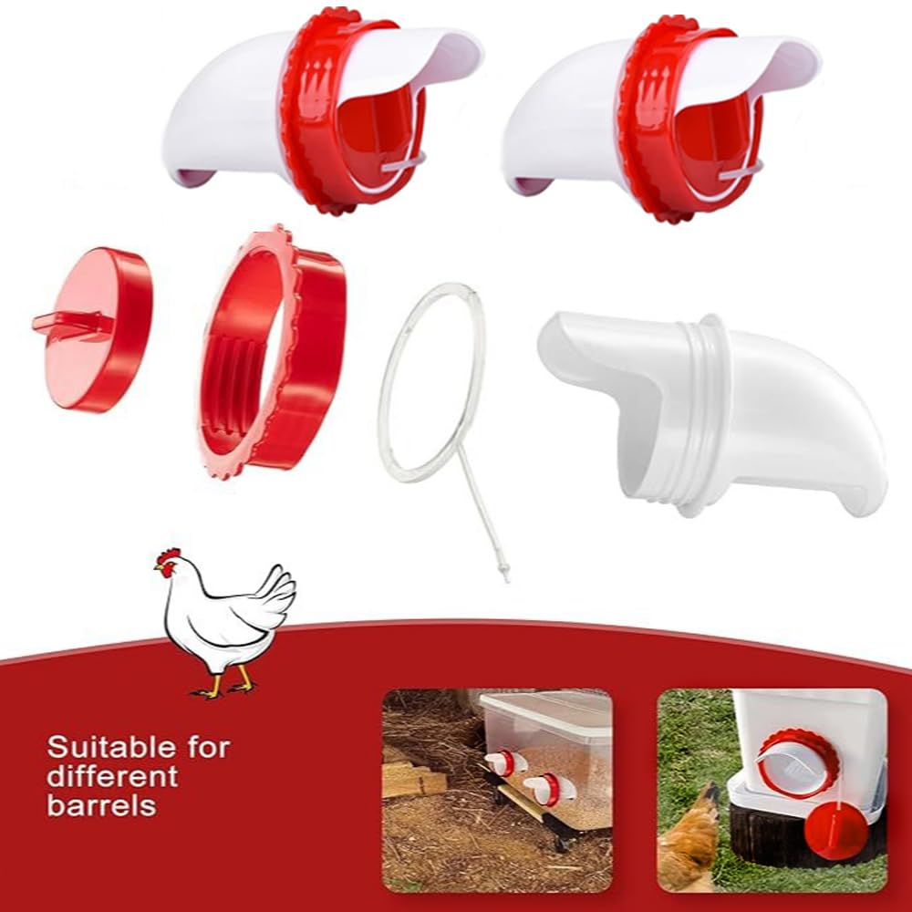 DIY Chicken Feeder and Waterer Set,No Waste Automatic Chicken Coop Accessories with 8 Chick Feeder Ports and 8 Water Feeder Cups, Rain-Proof Poultry Feeders Kit with Rat Stopper Cap