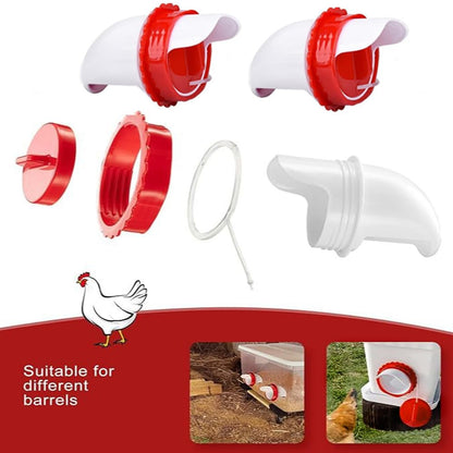 DIY Chicken Feeder and Waterer Set,No Waste Automatic Chicken Coop Accessories with 8 Chick Feeder Ports and 8 Water Feeder Cups, Rain-Proof Poultry Feeders Kit with Rat Stopper Cap
