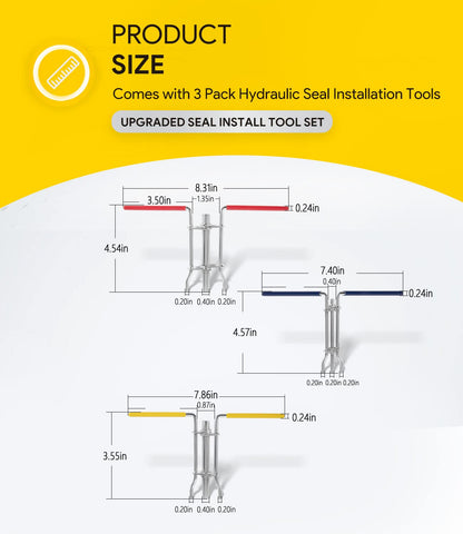 3 Pack Hydraulic Seal Installation Tools, Hydraulic Cylinder Piston Repair Seal Kit, U-Cup Rod Seal Installation Tool Kits Upgraded Seal Twistor Install Tool Set