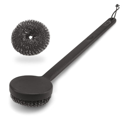 18" Long Handle Grill Brush with Replaceable Head - Safe Bristle Free Stainless Steel BBQ Cleaner with Heavy Duty Scrubber Pad, Grill Accessories Steel Wool Scrubbers for Porcelain Gas Charcoal Grill