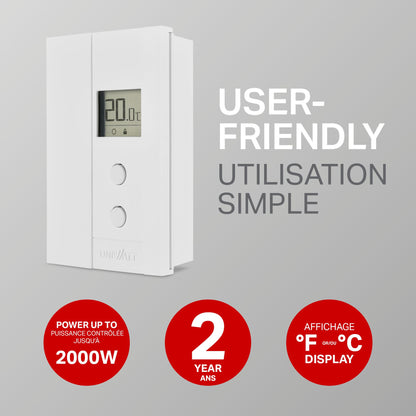 Uniwatt by Stelpro Non-Programmable Electronic Thermostat for Baseboards and Convectors, Accurate Temperature Control - NOT Compatible with Fan-Forced Heaters - White (UT202NP)