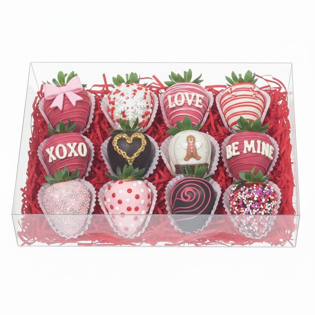 RomanticBaking 20Pcs 10x7x2Inch Clear Chocolate Covered Strawberries Boxes Cookies Boxes Chocolate Truffle Boxes Bakery Boxes Cakesickle Macaron Treat Boxes for Christmas Valentine's Mother's Day