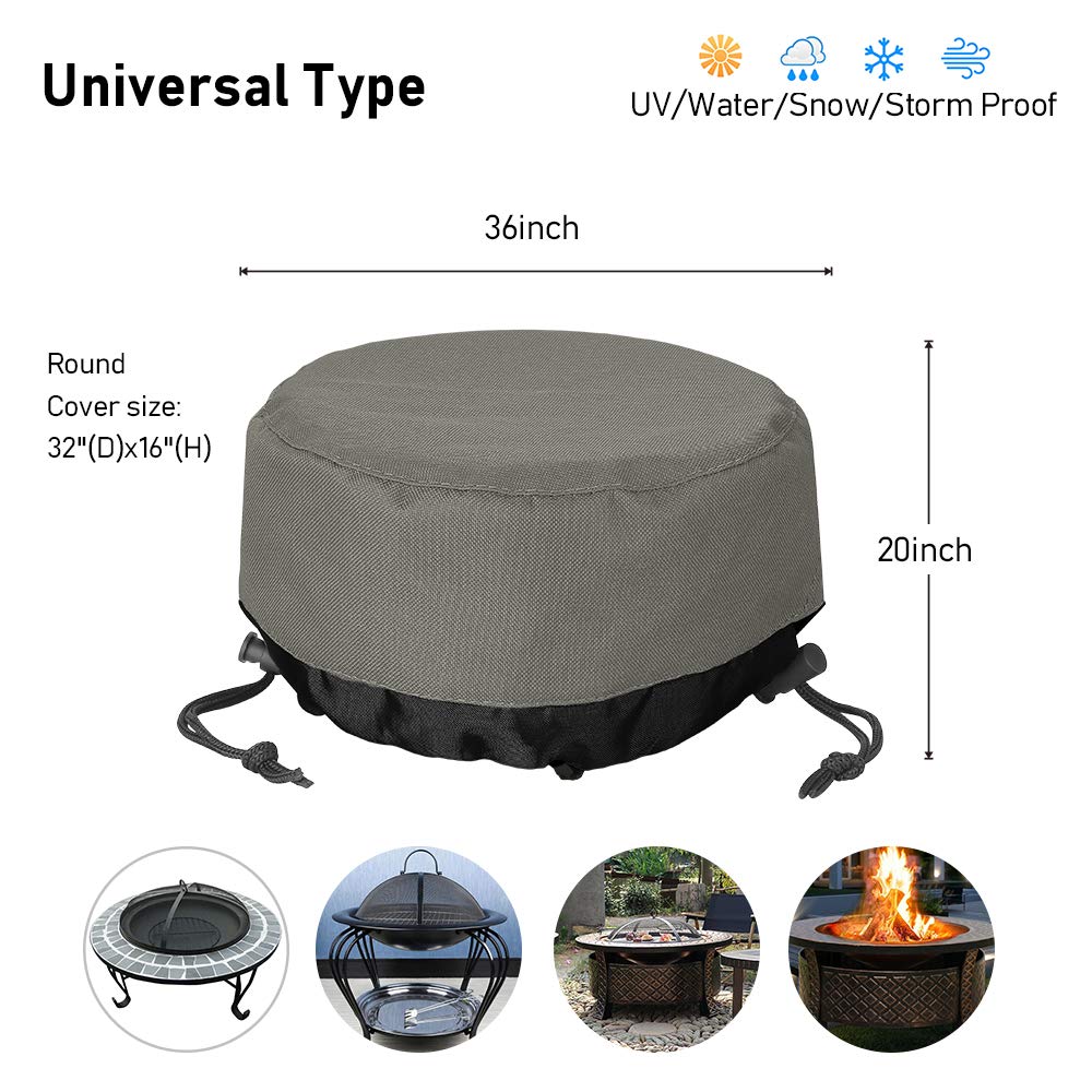 Round Fire Pit Cover 36 inch, Heavy Duty Patio Fire Bowl Cover, Waterproof and Weatherproof, 36''Dia x 20''H