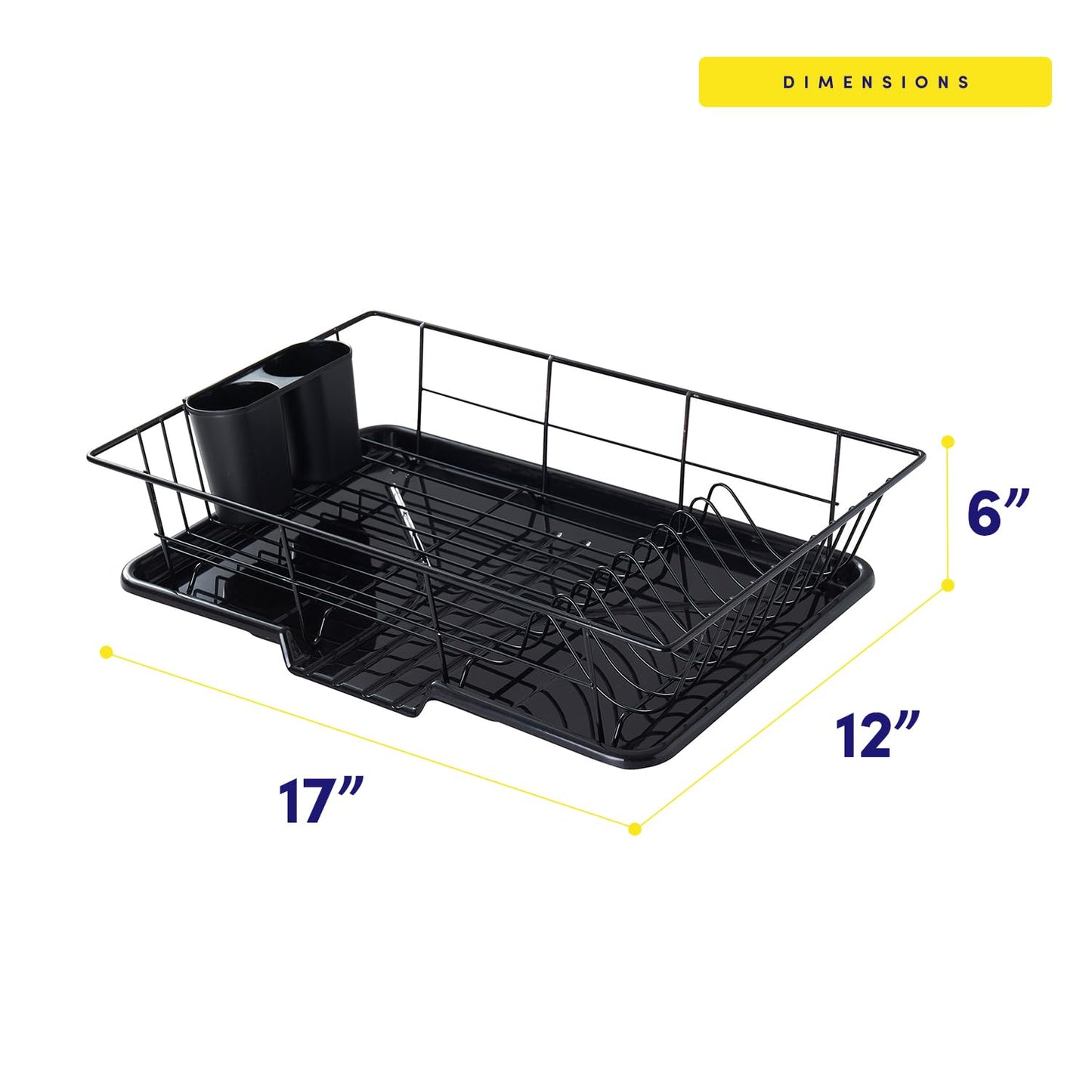 Sweet Home Collection Space-Saving 3-Piece Dish Drainer Rack Set: Efficient Kitchen Organizer for Quick Drying and Storage - Includes Cutlery Holder and Drainboard - Maximize Countertop Space, Black