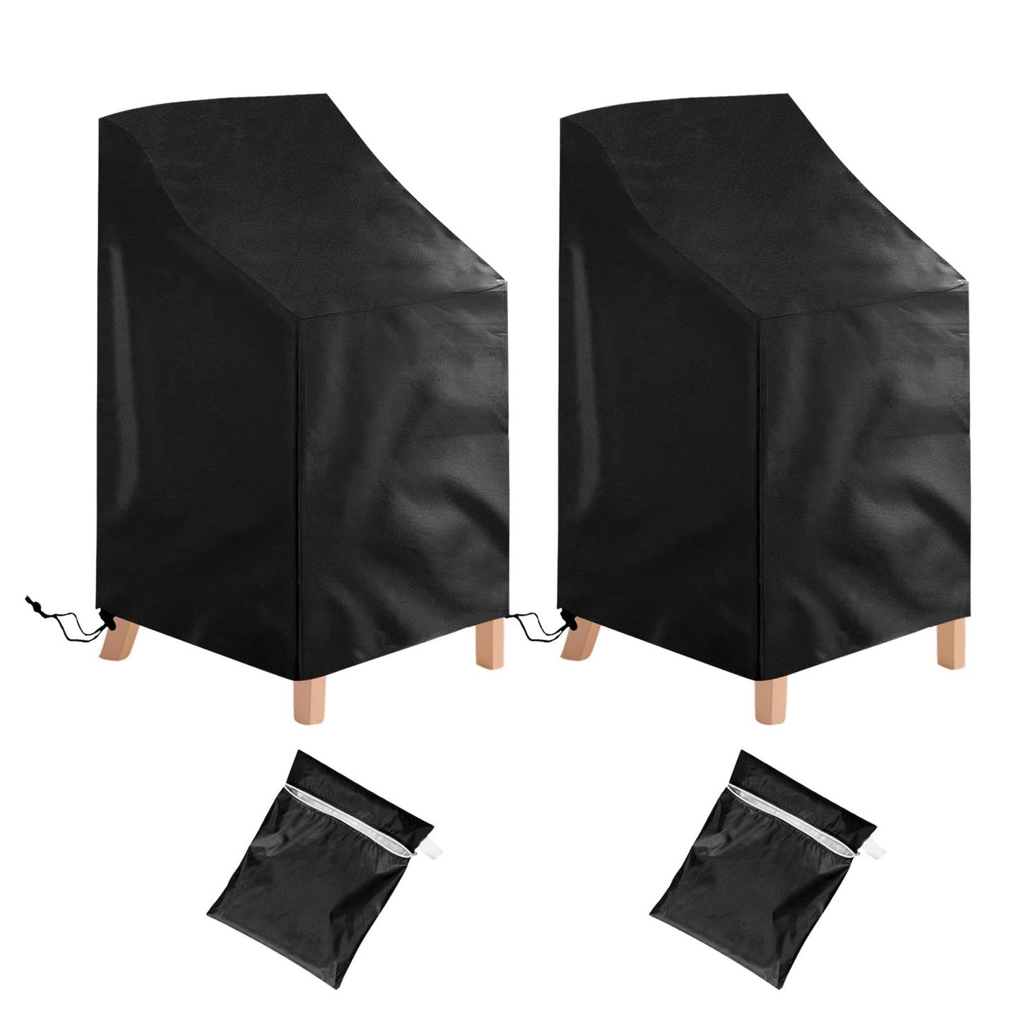 2 Pack Patio Chair Cover Stackable,210D Waterproof Outdoor Chair Cover UV-Coated Polyester Outdoor Furniture Covers for All-Weather Protection, 25" L x 25" W x 47”H (2 PCS - Black)