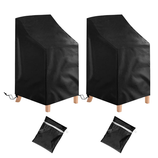 2 Pack Patio Chair Cover Stackable,210D Waterproof Outdoor Chair Cover UV-Coated Polyester Outdoor Furniture Covers for All-Weather Protection, 25" L x 25" W x 47”H (2 PCS - Black)