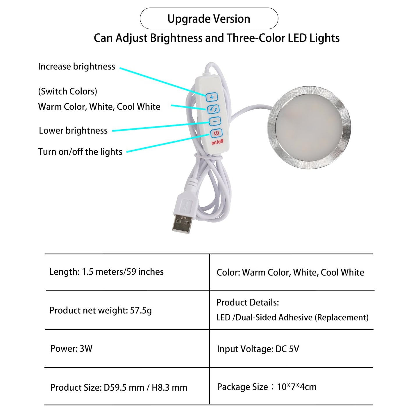 BambooSegD 3PCS LED Lamp Kit 001 Three Colors for Bambu Lab H2D/X1/P1P/A1 mini Makerworld for anycubic Makeronline 3D Printer Light DIY Hardware Model Spare Parts 5V USB Powered, 3000K Warm Light