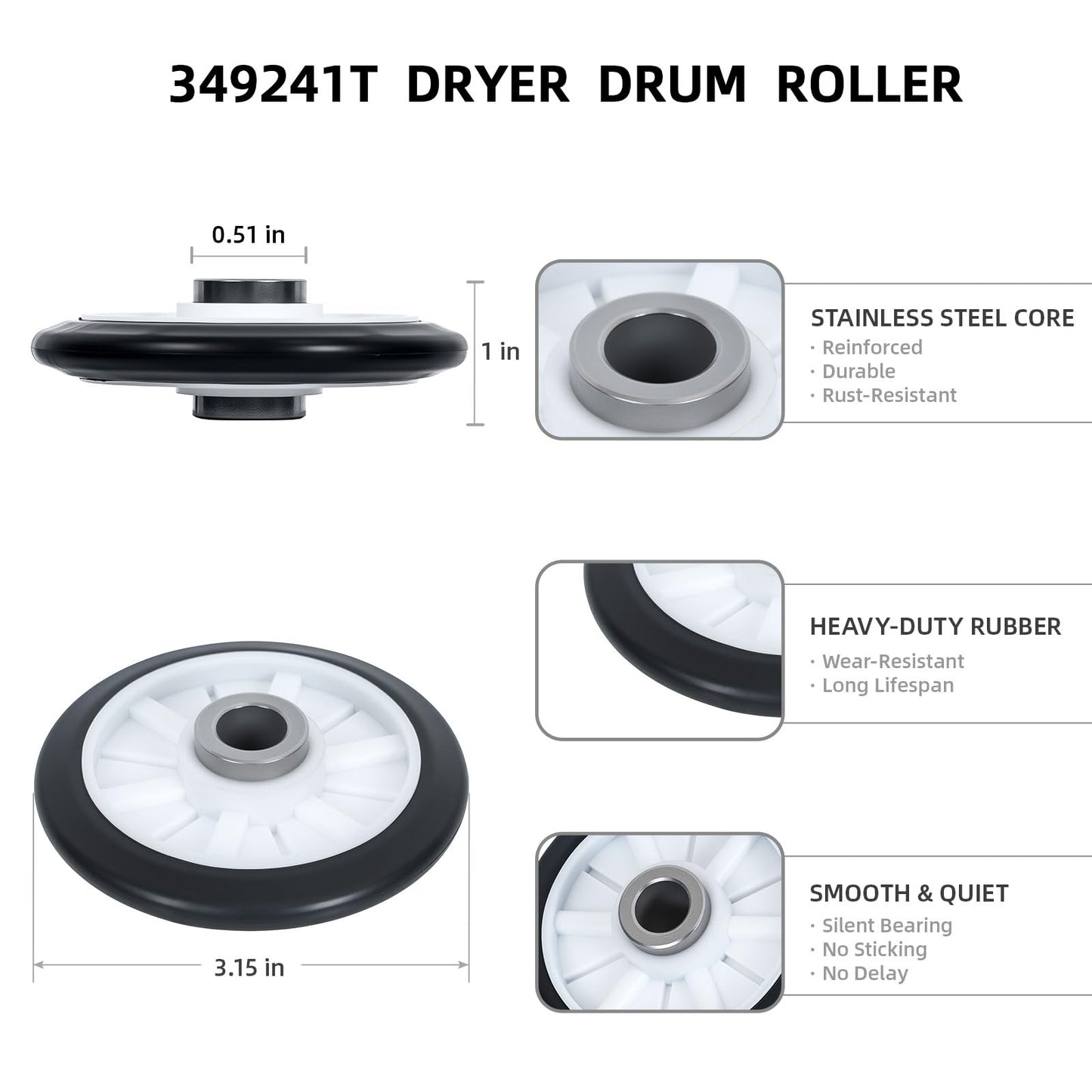 4392065 Dryer Repair Kit with 341241 Belt, 691366 Idler Pulley & 349241T Drum Roller for Whirlpool, Kenmore, Maytag, Amana Dryers – Replaces AP3131942 AP6010582 – Fits Models WED4815EW1, NED4655EW1