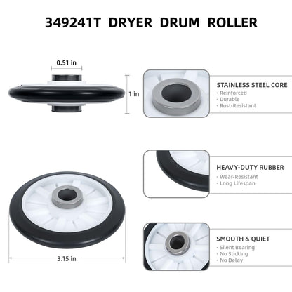4392065 Dryer Repair Kit with 341241 Belt, 691366 Idler Pulley & 349241T Drum Roller for Whirlpool, Kenmore, Maytag, Amana Dryers – Replaces AP3131942 AP6010582 – Fits Models WED4815EW1, NED4655EW1
