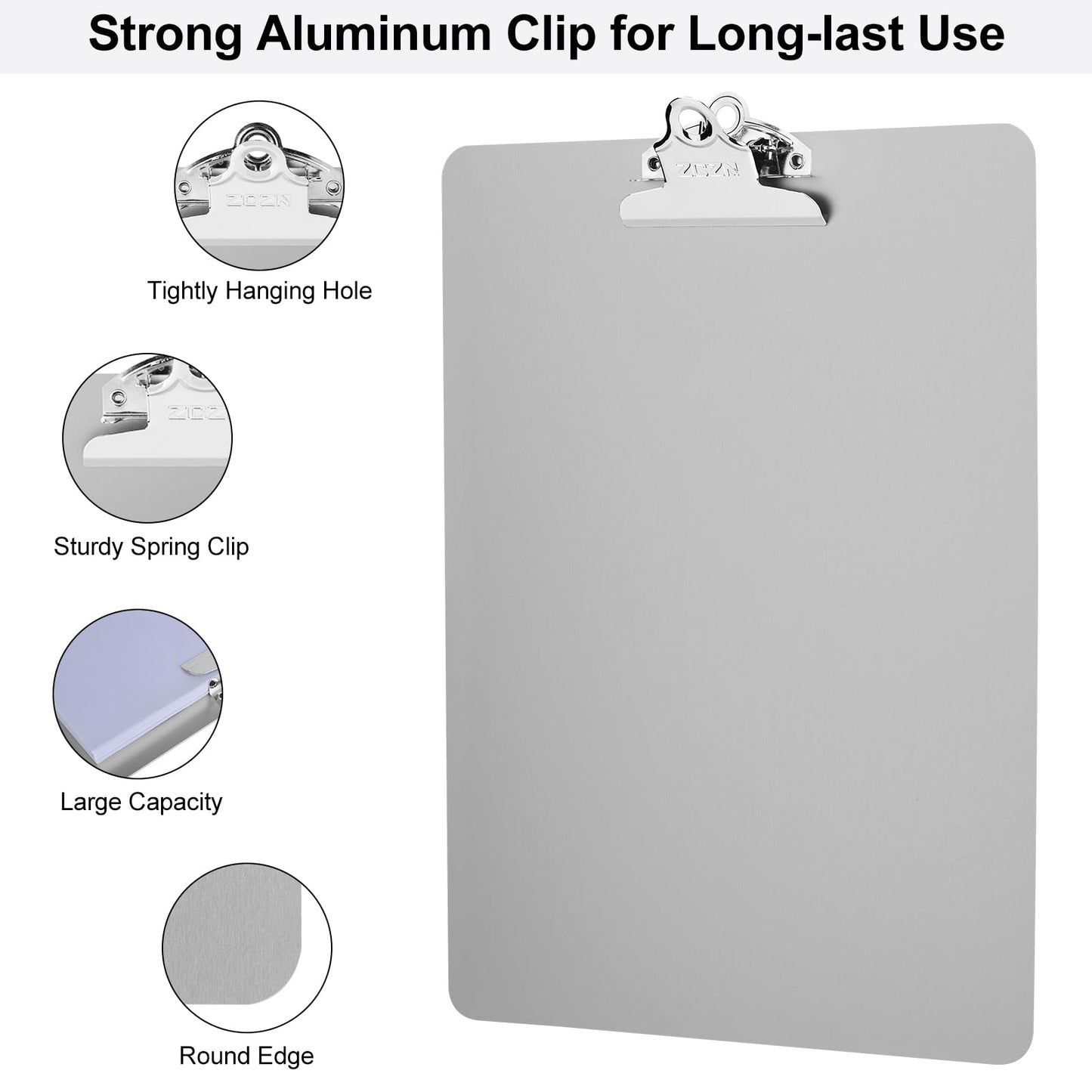 ZCZN Metal Clipboards, 2 Pack Heavy Duty Aluminum Clipboards 12 x 9 Inches, A4 Letter Sizer Document Holder with Low Profile Clip, Suitable for School, Office, Jobsite or Medical Staff, Silver
