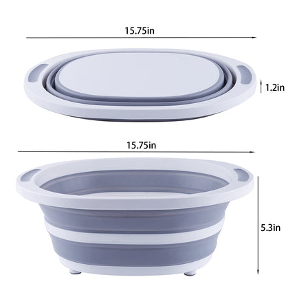 AAKitchen Collapsible Portable Wash Basin and Chop Board Sink for RV Trailers Camping - Foldable Dishpan Tub