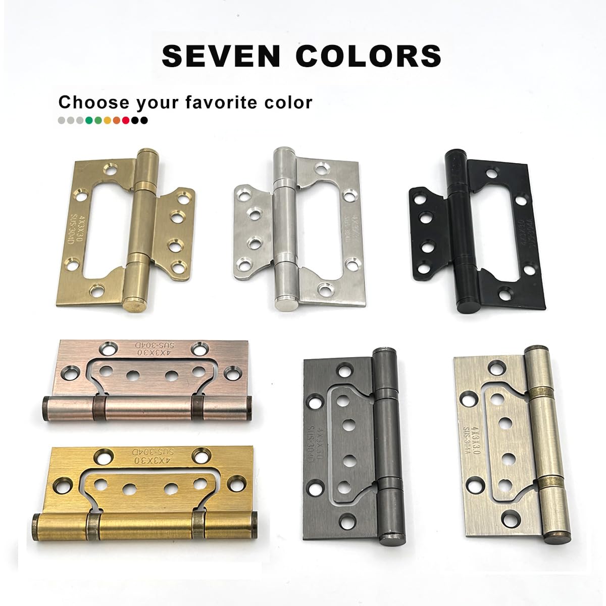 VOLUKA 6 Pack Non-Mortise Door Hinges - Easy to Install, 4" × 3" Stainless Steel Door Hinges - Smooth Movement and Heavy Duty, Black