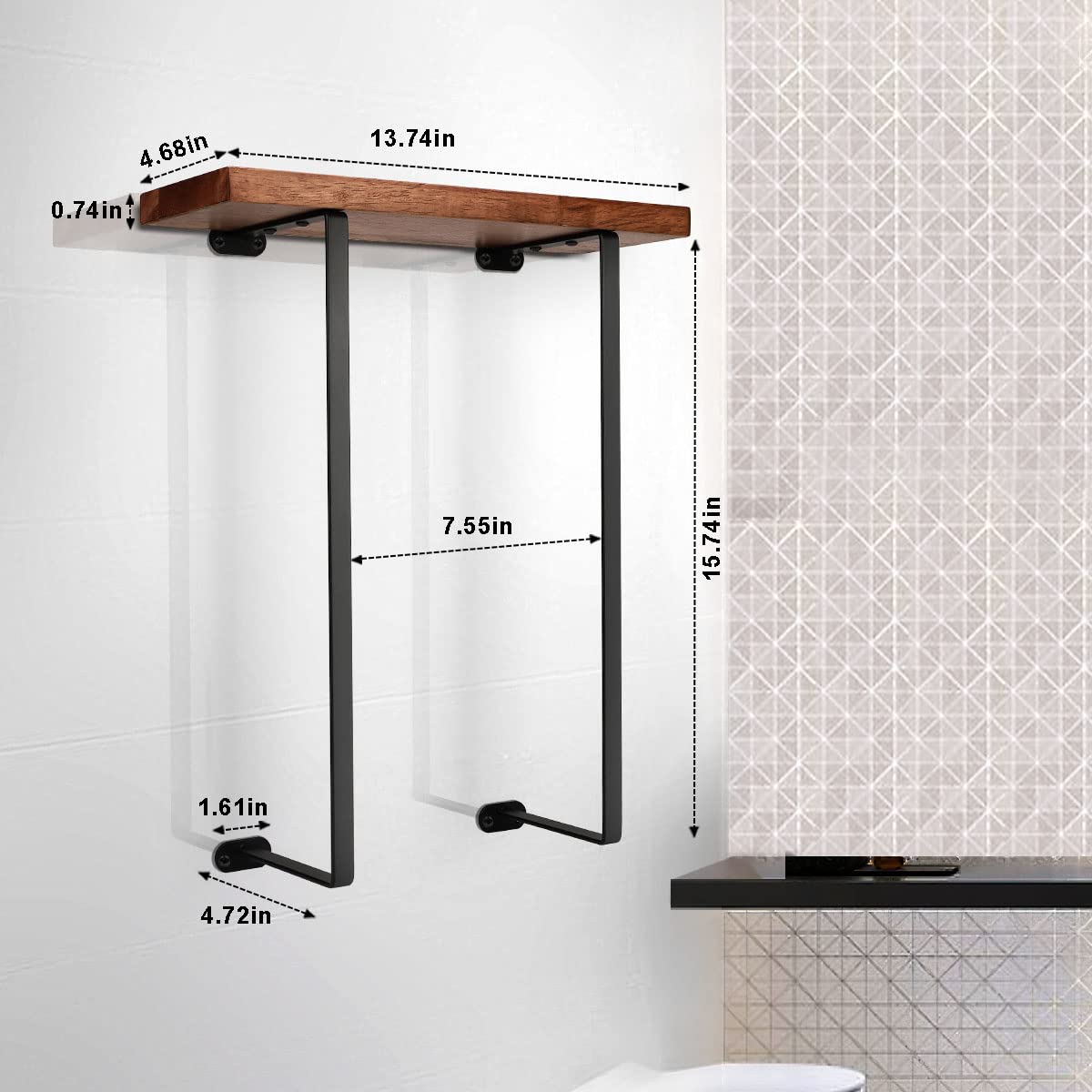 DAZUINIAO Towel Racks for Bathroom Wall Mounted Towel Rack with Wooden Shelf Towel Holder for Rolled Towels Metal Towel Storage Black