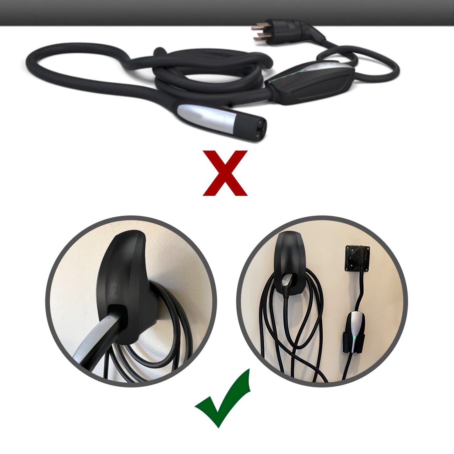 Seven Sparta Charging Cable Holder with Chassis Bracket Compatible with Tesla Model 3 Model Y Model X Model S Charger Cable Organizer Car Accessories Wall Connector (Black)