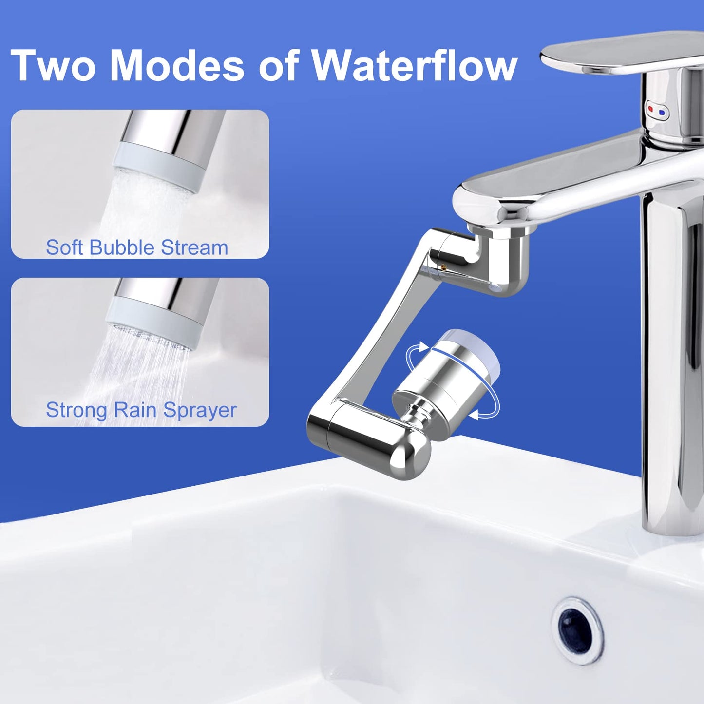 1440 Swivel Multifunctional Robotic Arm Faucet Extender, Large-Angle Rotating Splash Filter Faucet Aerator for Kitchen and Bathroom Sink, Kitchen Extension Faucet, 2 Water Outlet Modes 1 Pcs