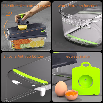 Chkout Vegetable Chopper with Container, 13-in-1 Mandoline Slicer Dicer & Spiralizer, Onion Veggie Chopper, Potato Fry Cutter, Manual Food Chopper, Kitchen Tools Gadgets