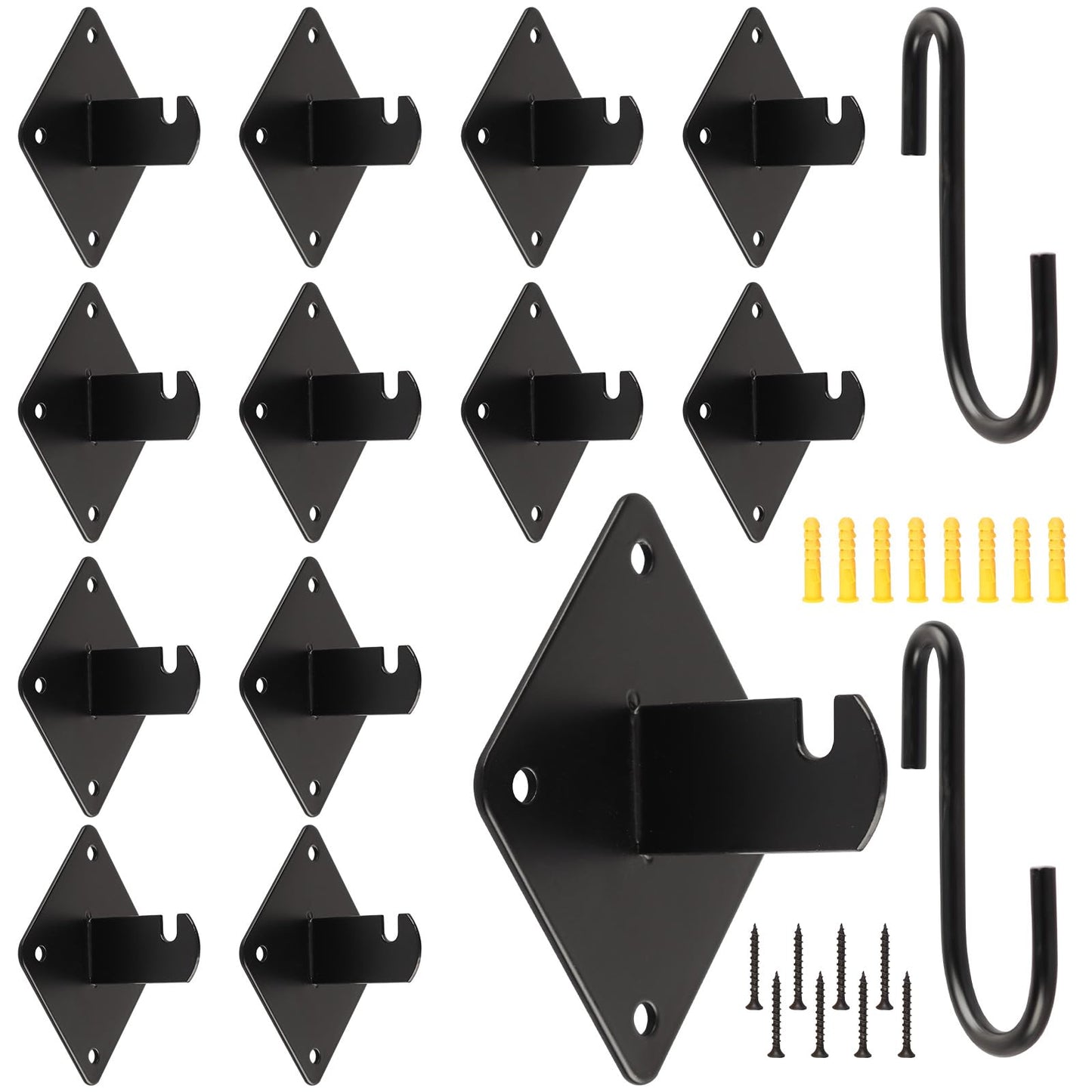 WENHUALI Gridwall Mount Brackets, 12 Pcs Grid Wall Accessory with Screws and 2 Pcs S Hooks for Wall Grid Panels, Perfect for Clothing Stores, Retail Displays, Home Wall Organization (Black)