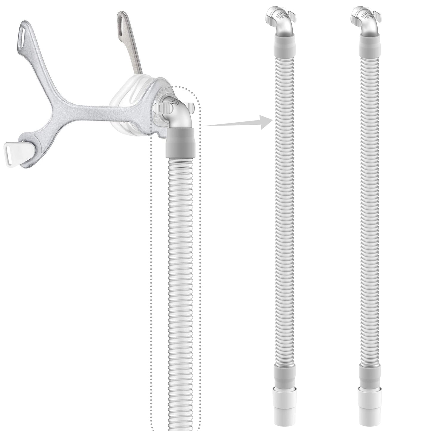 2 Packs Replacement Tubing Assembly Compatible with Respironics WISP, Only Short Tube with Elbow and Swivel, Quick Release& Noise Free