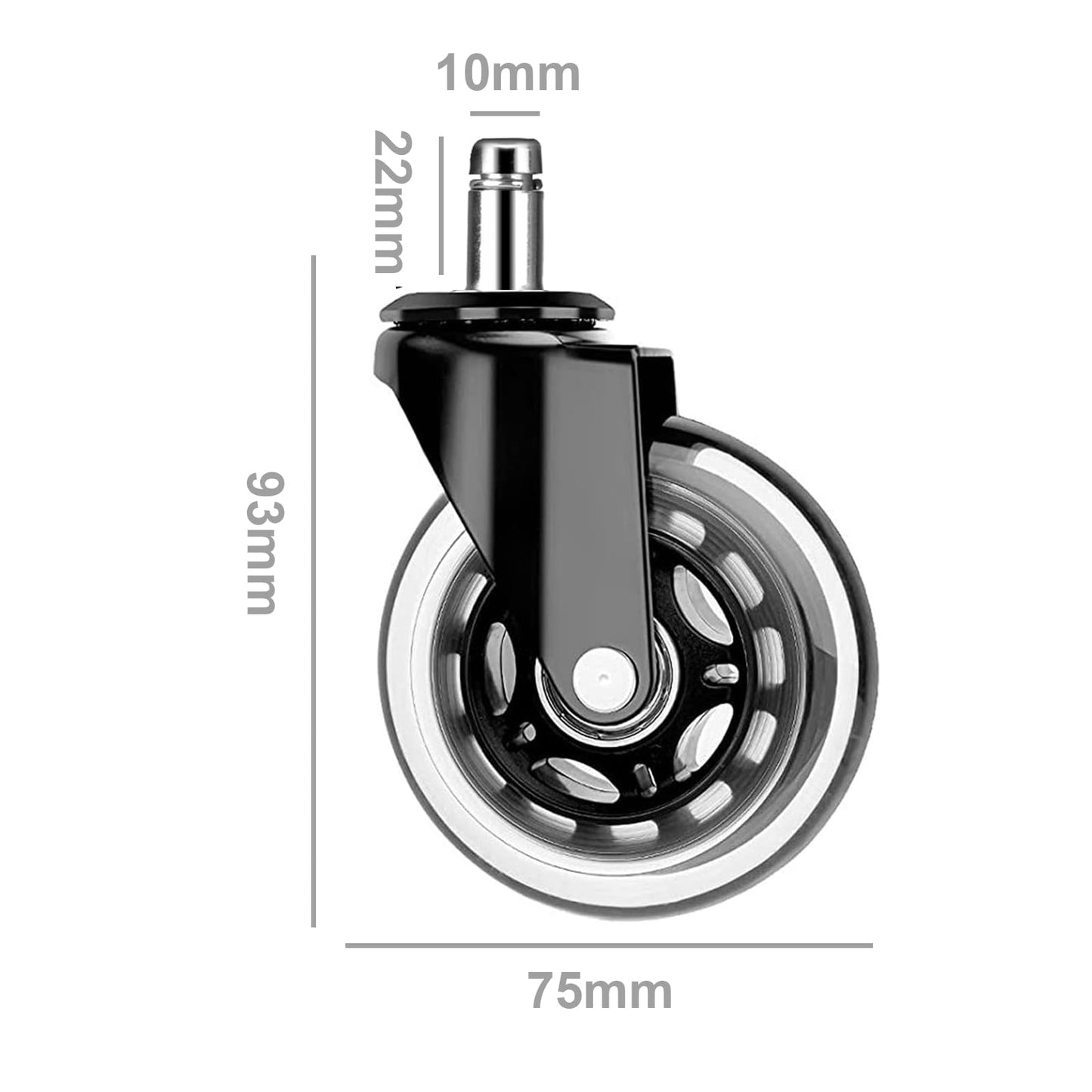 YIUBCZOQI Office Chair Wheels Casters Set of 5 - Heavy Duty Silent Rollers for Hardwood Floors & Carpet, 10x22mm FIT 1KEA,Non-Marring Black Chair Casters with Dual-Bearing Design
