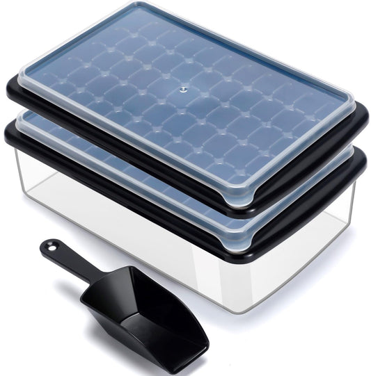 ARTLEO Ice Cube Tray with Lid and Bin for Freezer, Easy Release 55 Nugget Ice Cube Maker Tray & Mold, Ice Tray with Cover, Storage Container, Scoop. Flexable Durable Plastic, BPA Free