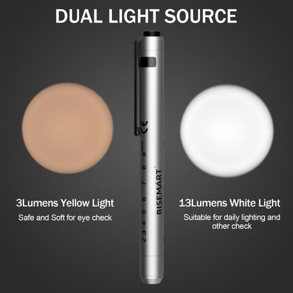 RISEMART Pen Light for Nurse, 2Packs Rechargeable LED Medical Pen Light, Warm&Cool White Light, Portable Medical PenLight for Nurse, Doctor, First Aid, EMT, Nursing,Nursing Student (Black+Silver)