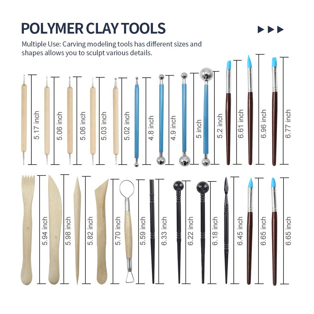 Anxingo 24 in 1 Pottery & Clay Sculpting Tools with Assorted Shape Size DIY Clay Modeling Tool Set for Adult Teen Lover