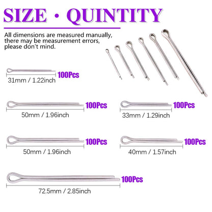 Swpeet 340Pcs 304 Stainless Steel Cotter Pin Clip Key Fastener Fitting Assortment Kit Perfect for Automotive Mechanics Small Engine Repair