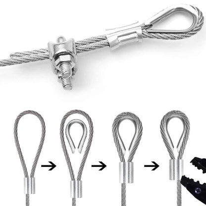 TooTaci 1/8 Wire Rope Kit, 50ft T316 Stainless Steel Cable,1/8 Aircraft Cable with 8pcs Wire Rope Clips and Steel Thimbles, 16pcs Crimping Loops, for Shade Sails, Clothesline, Deck Railing