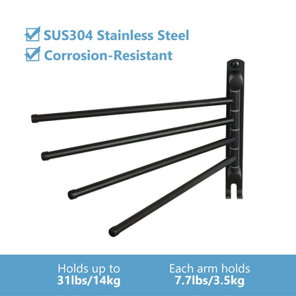 Black Towel Rack JSVER Swivel Towel Rack Wall Mounted, SUS304 Stainless Steel Towel Bar, Space Saving Towel Holder, Towel Racks for Bathroom