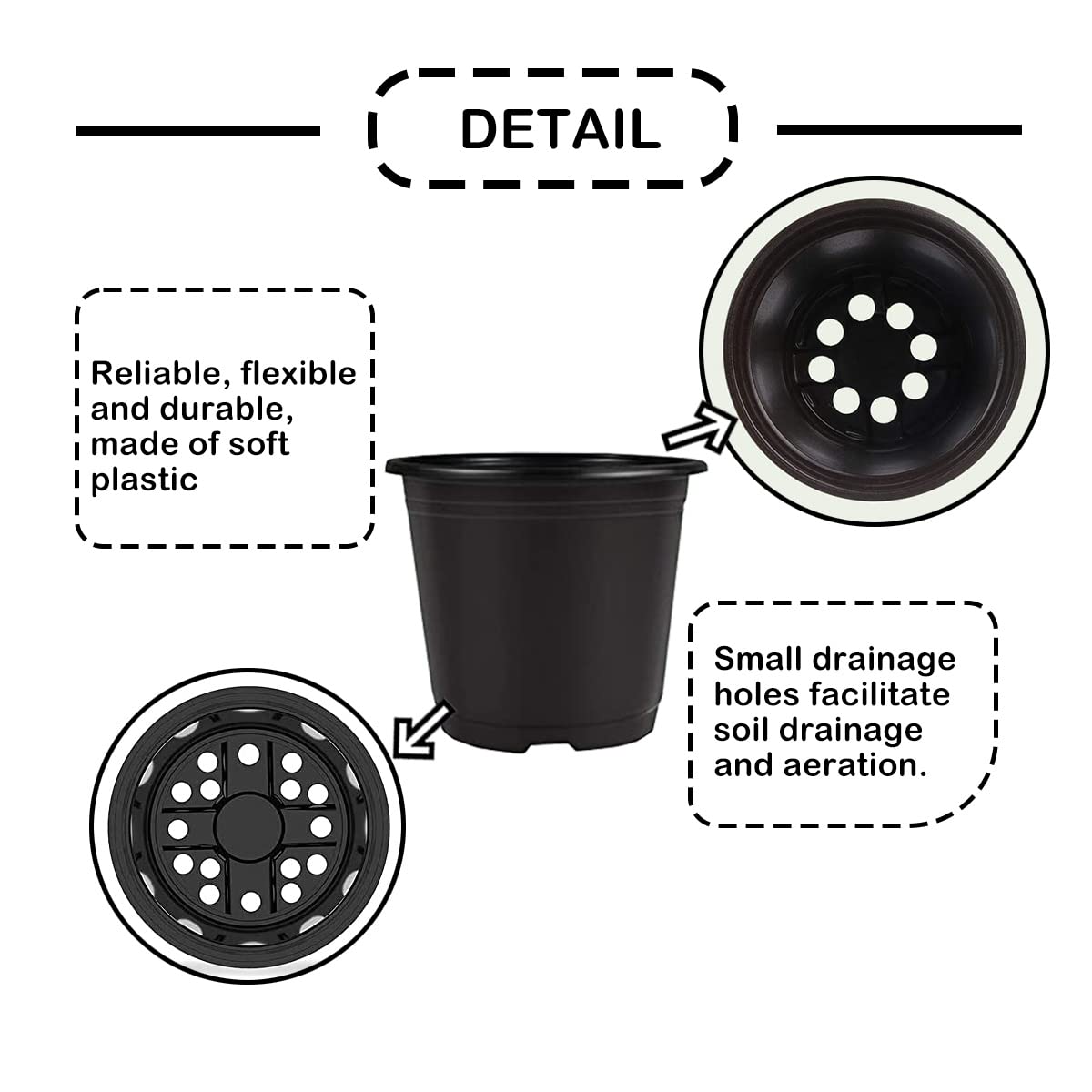 Plastic Plant Pot 50PCS 6inch Nursery Pots Flower Pots Seed Pot Starter Pot for Seedling Nursery Supplies Grow Pot Planter Flower Pot Container for Seedling Cultivation (Black)