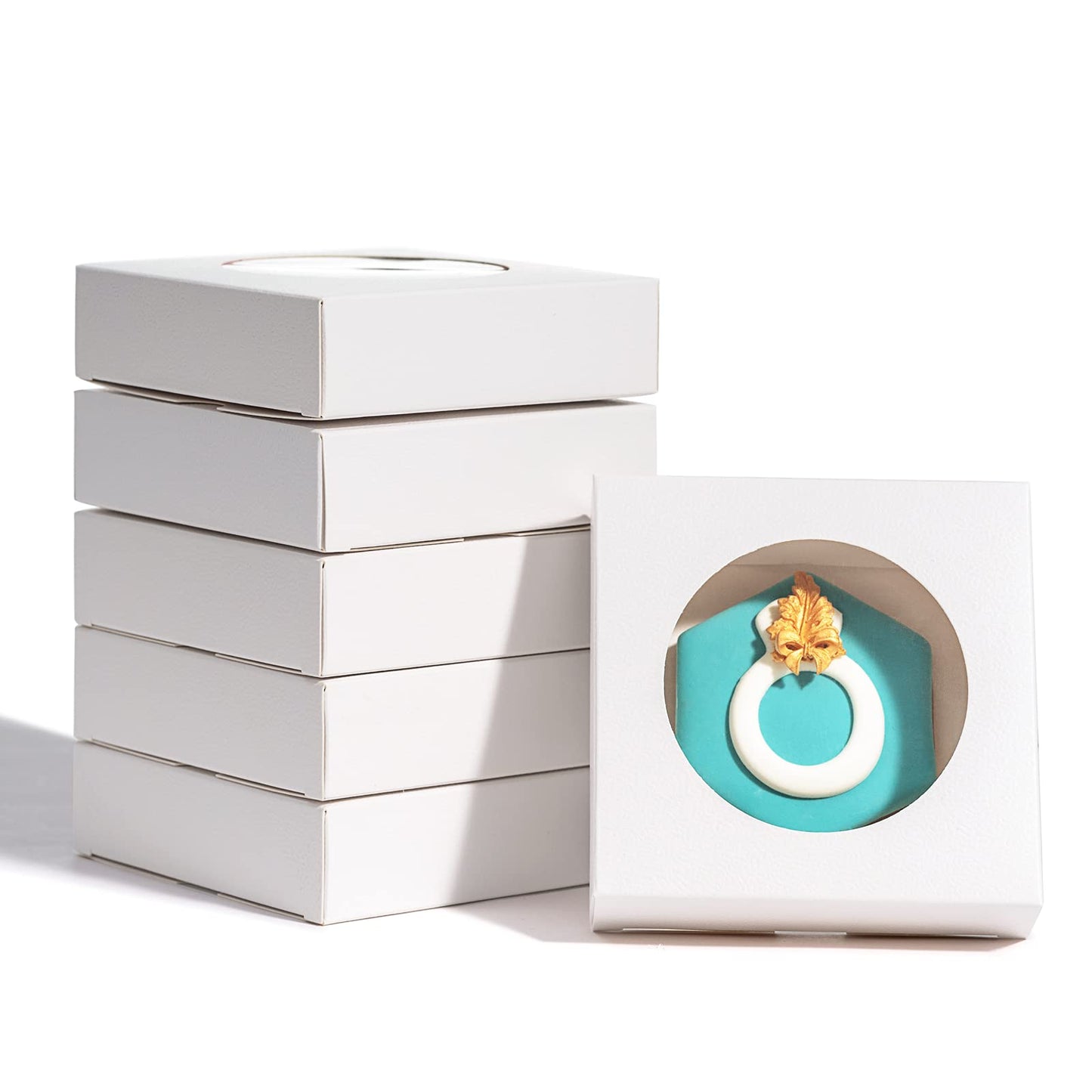 Romantic Baking 100 Pack Individual Pyo Cookies Boxes With Window - 4 3/8" x 4 3/8" x 1 1/5" Small Gift & Mini Donut Boxes