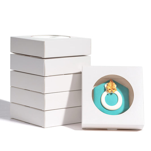 Romantic Baking 100 Pack Individual Pyo Cookies Boxes With Window - 4 3/8" x 4 3/8" x 1 1/5" Small Gift & Mini Donut Boxes