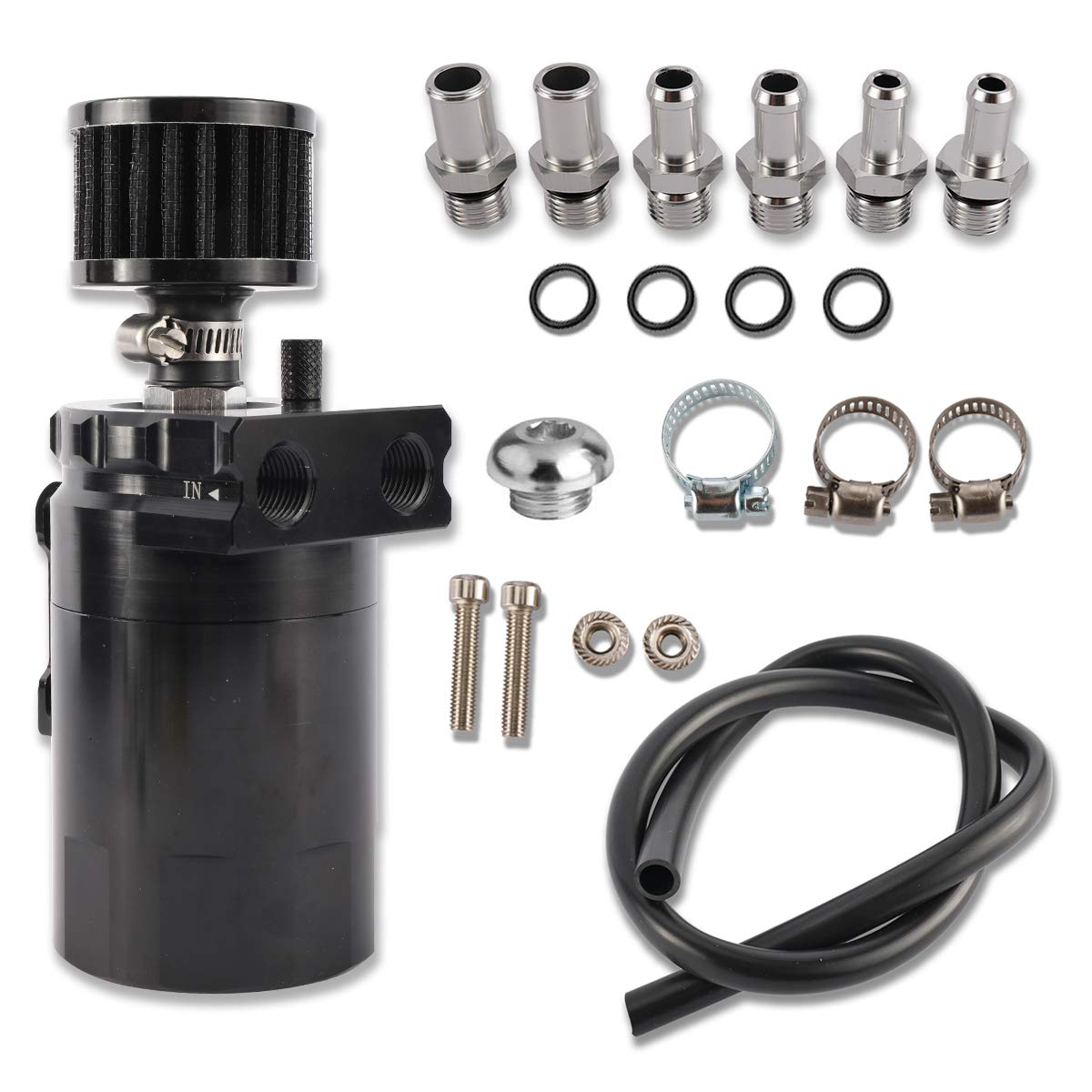 Yaesport Baffled Universal Aluminum Oil Catch Can Reservoir Tank with Breather Filter (300ml, Black)