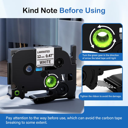 TZe-231 Label Maker Tape Replace for Brother Ptouch 12mm Tape TZe TZ 12 mm 0.47 Laminated White 1/2'' TZe231 Use for Brother P Touch PT-D210 PTH110 PTD600 PTD400AD PTD220 PT-P710BT PT-1290, 6 Pack