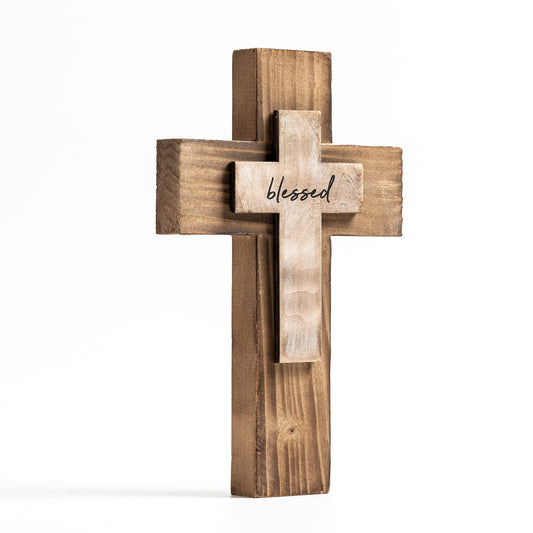 Wall Wooden Cross Christians Cross Spiritual Religious Cross Gifts With Hook on Hanging Wall Or Table With Blessed For Church Home Room Decoration For Christmas Cross（5 colors available)