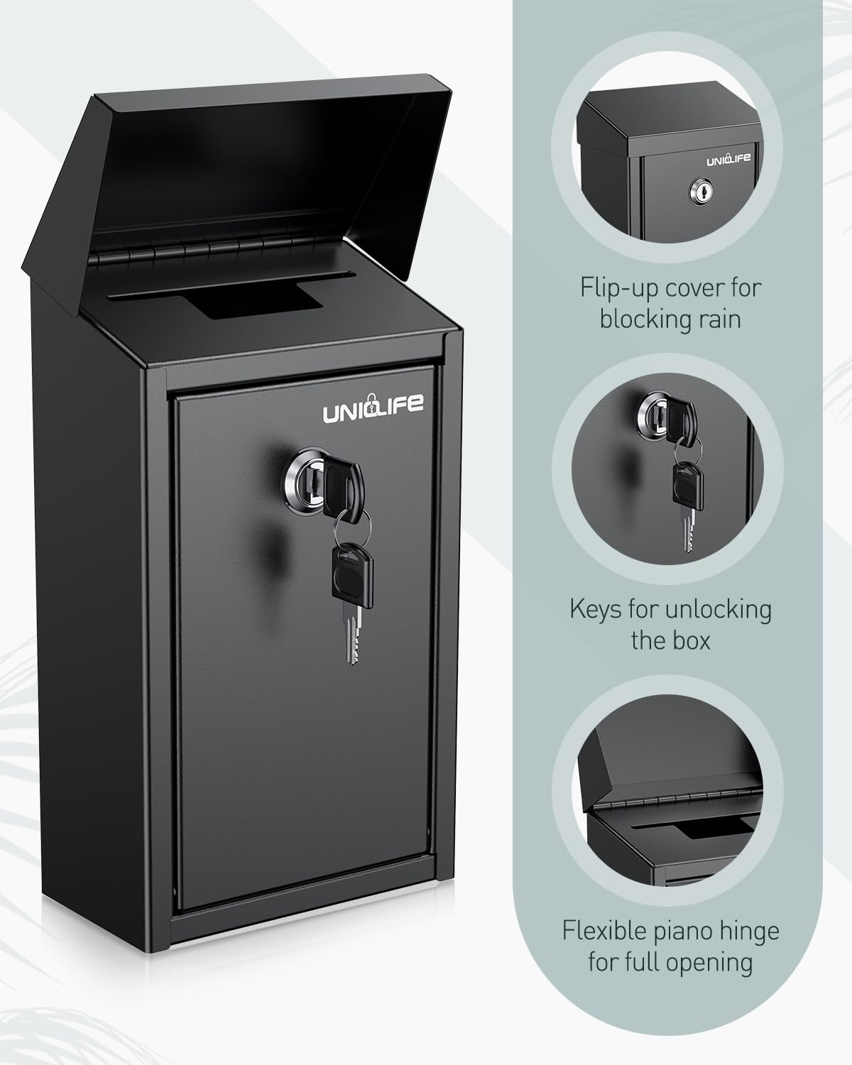 Uniclife Key Drop Box for Outside, Metal Donation Box Collection Boxes with Key Lock, Safe Suggestion Boxes, Wall Mounted Mailbox with Top Slot, Steel Cash Drop Boxes for Home Office and Business