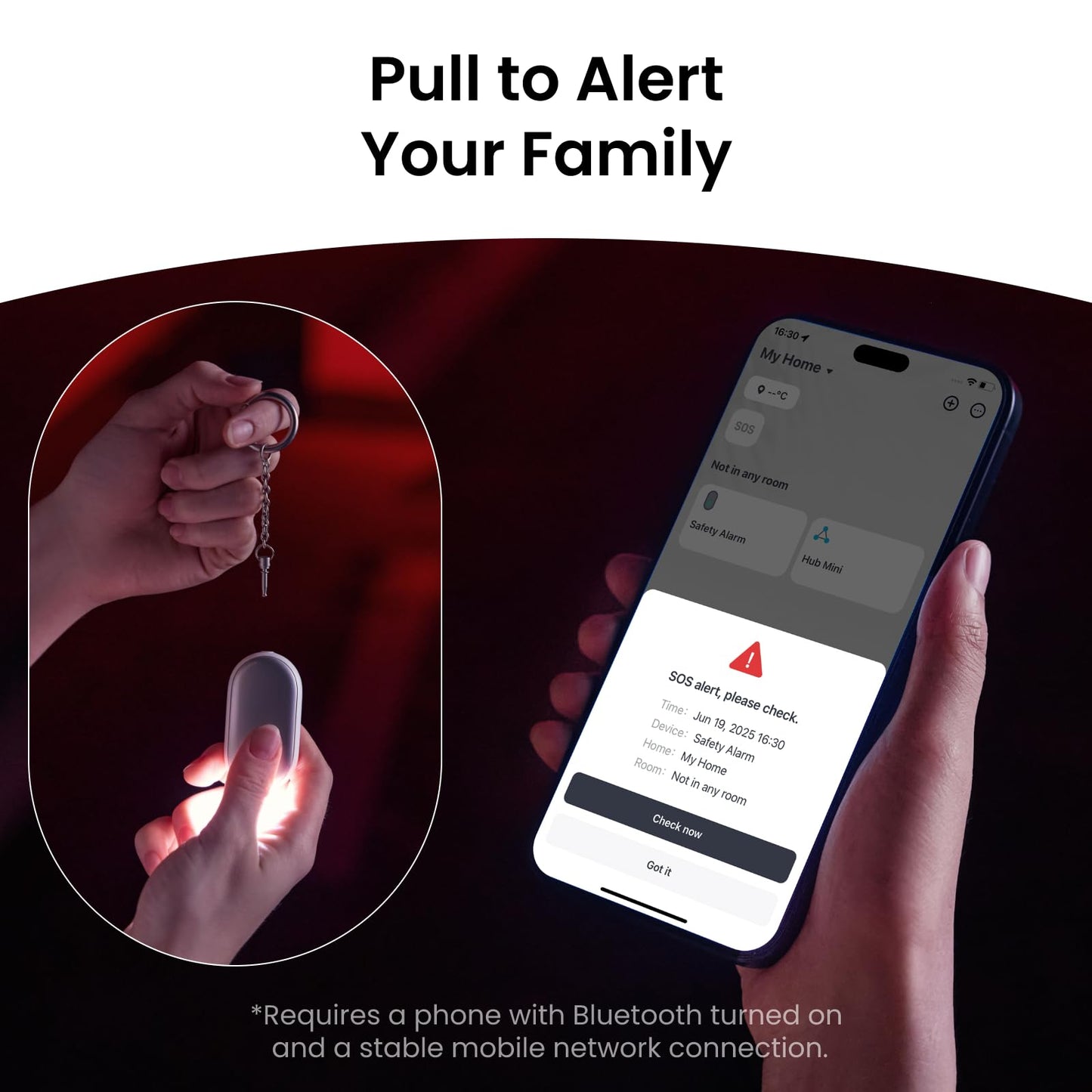 SwitchBot 130 dB Personal Safety Alarm for Women with Apple Find My APP, Extra-Loud Siren & Strobe Light, Waterproof Self Defense Keychain for Women, College Girls and Kids (Black)