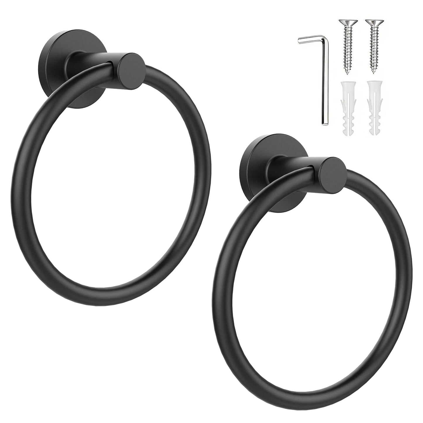 SetSail Towel Holder for Bathroom Wall Matte Black Ring Stainless Steel Heavy Duty Hand Towel Hanger for Kitchen, 2 Pack