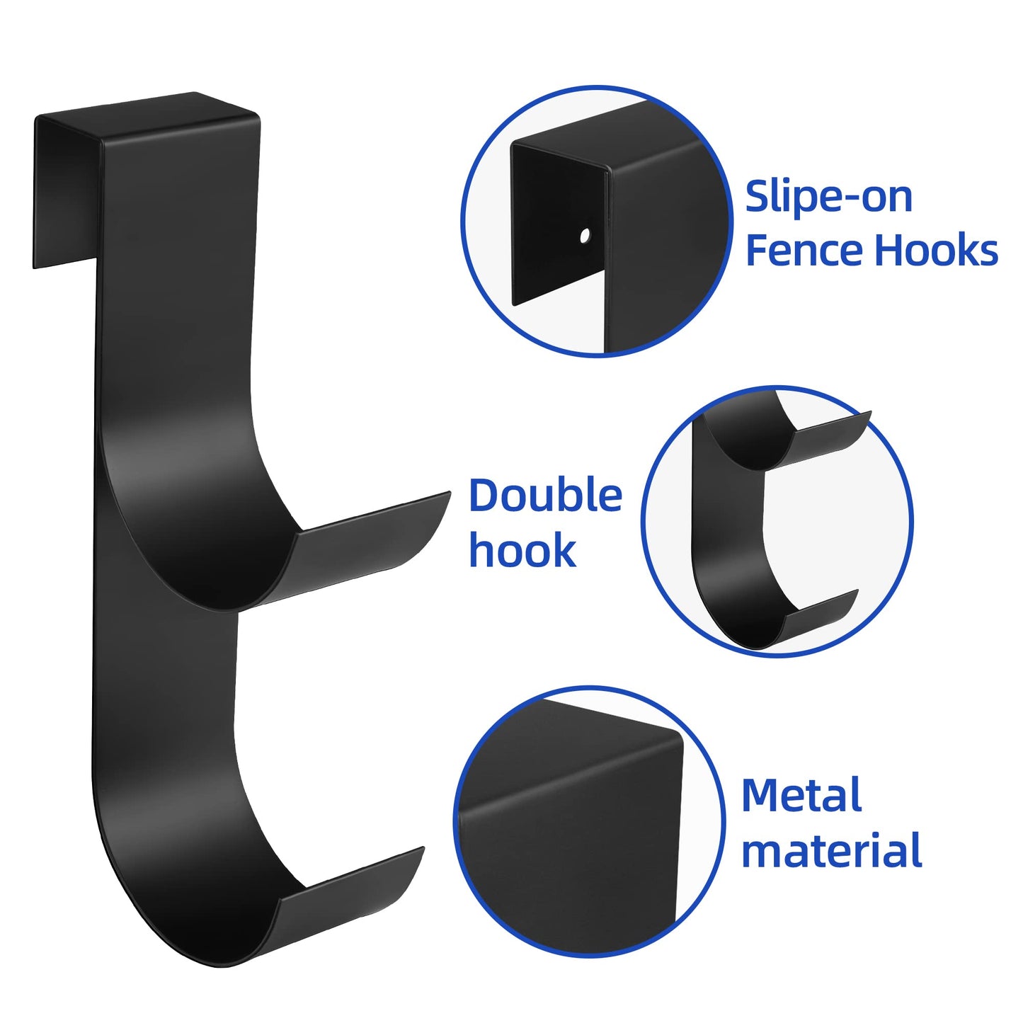 2 Pcs Pool Fence Hooks for Pool Equipment- Black Heavy Duty Fence Hooks for Pool Poles- Slipe-on Fence Hanger for Pool Hose Pool Skimmer, Fit 3/4 Inch to 1-1/4 inch Railing