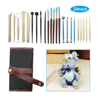 Anxingo 24 in 1 Pottery & Clay Sculpting Tools with Assorted Shape Size DIY Clay Modeling Tool Set for Adult Teen Lover