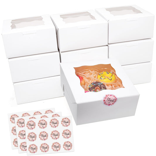 ZKKZOMA 36 Pack 6x6x3 Inch Bakery Boxes with 36 Stickers - Cookie Packaging Boxes for Birthday, Wedding, Bakery Supplies