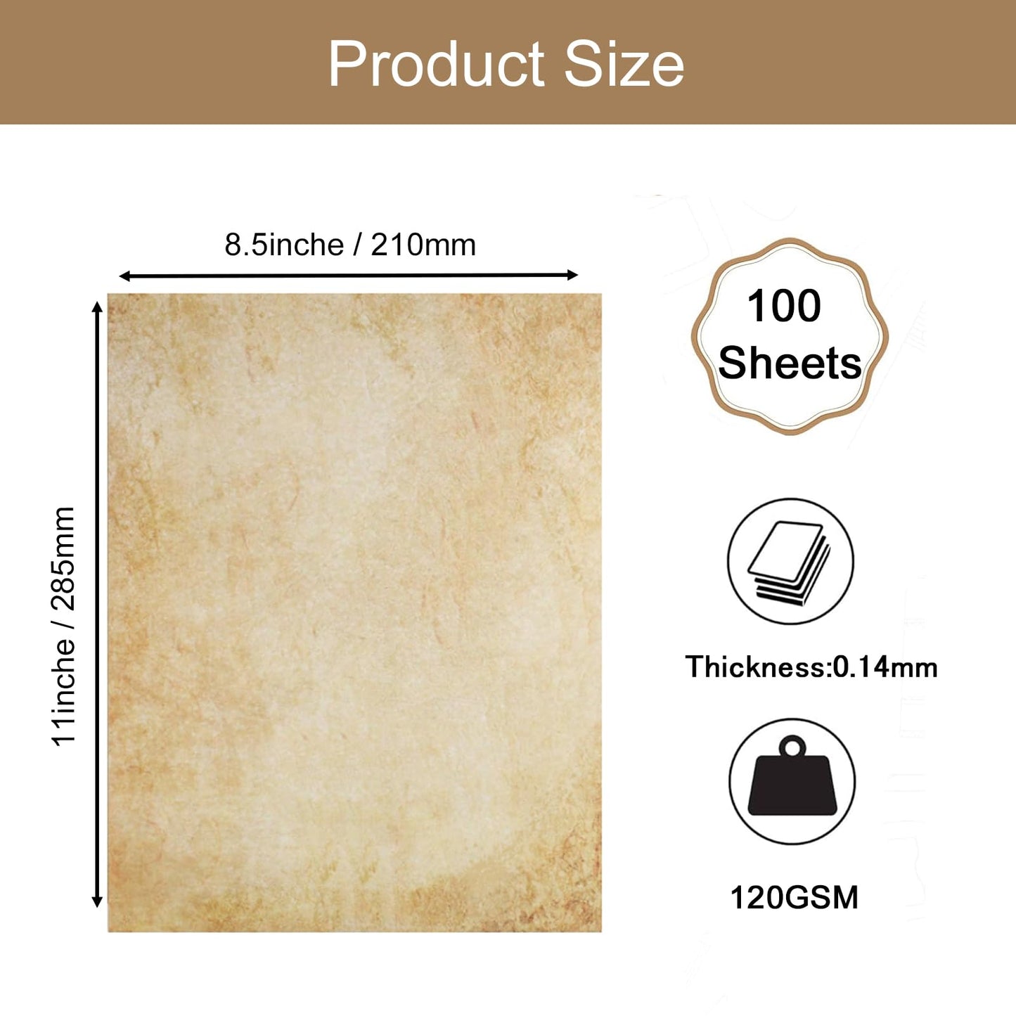SOYANGNEK 100 Sheets Vintage Paper 120GSM 8.5 x 11 Antique Looking Letterhead Paper Thicker Double-Sided Aged Parchment Paper for Printing Certificate Writing Invitation Resume Award Craft