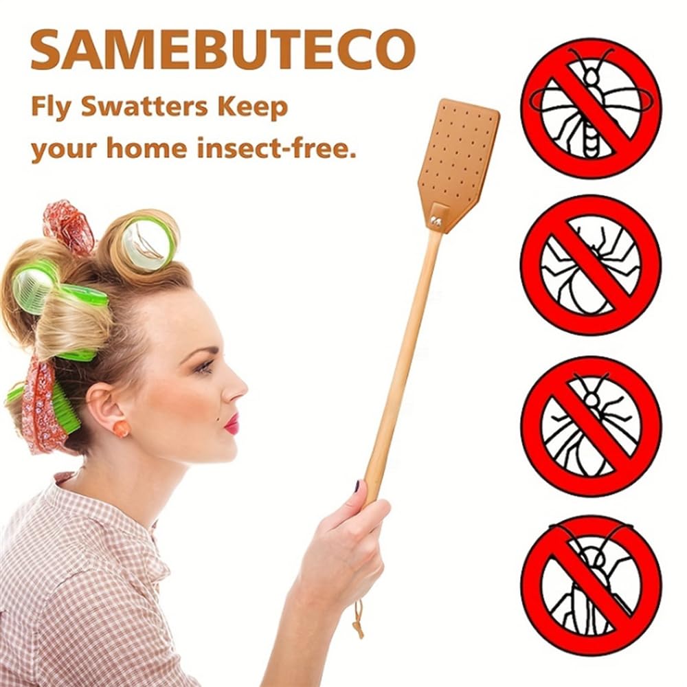 4 Pcs Leather Fly Swatter with Wood Handle,Leather Flyswatter Manual Heavy Duty Fly Swatter,Durable Duty Fly Insects Catcher for Home Indoor Outdoor Kitchen for Spiders, Flies, Bees, Mosquitoes