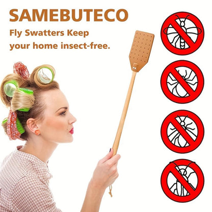 4 Pcs Leather Fly Swatter with Wood Handle,Leather Flyswatter Manual Heavy Duty Fly Swatter,Durable Duty Fly Insects Catcher for Home Indoor Outdoor Kitchen for Spiders, Flies, Bees, Mosquitoes
