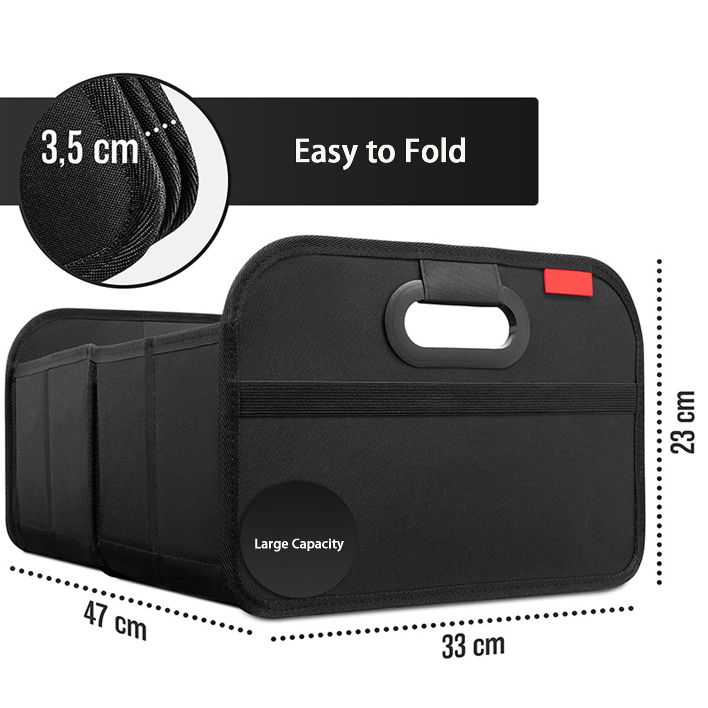 Trunk Organizer for Car, Portable Car Boot Tidy Foldable Waterproof Auto Storage Bag Cargo Trunk Groceries Organizer, Auto Accessories Universal for SUV, Truck, Van, Sedan (Medium Black)