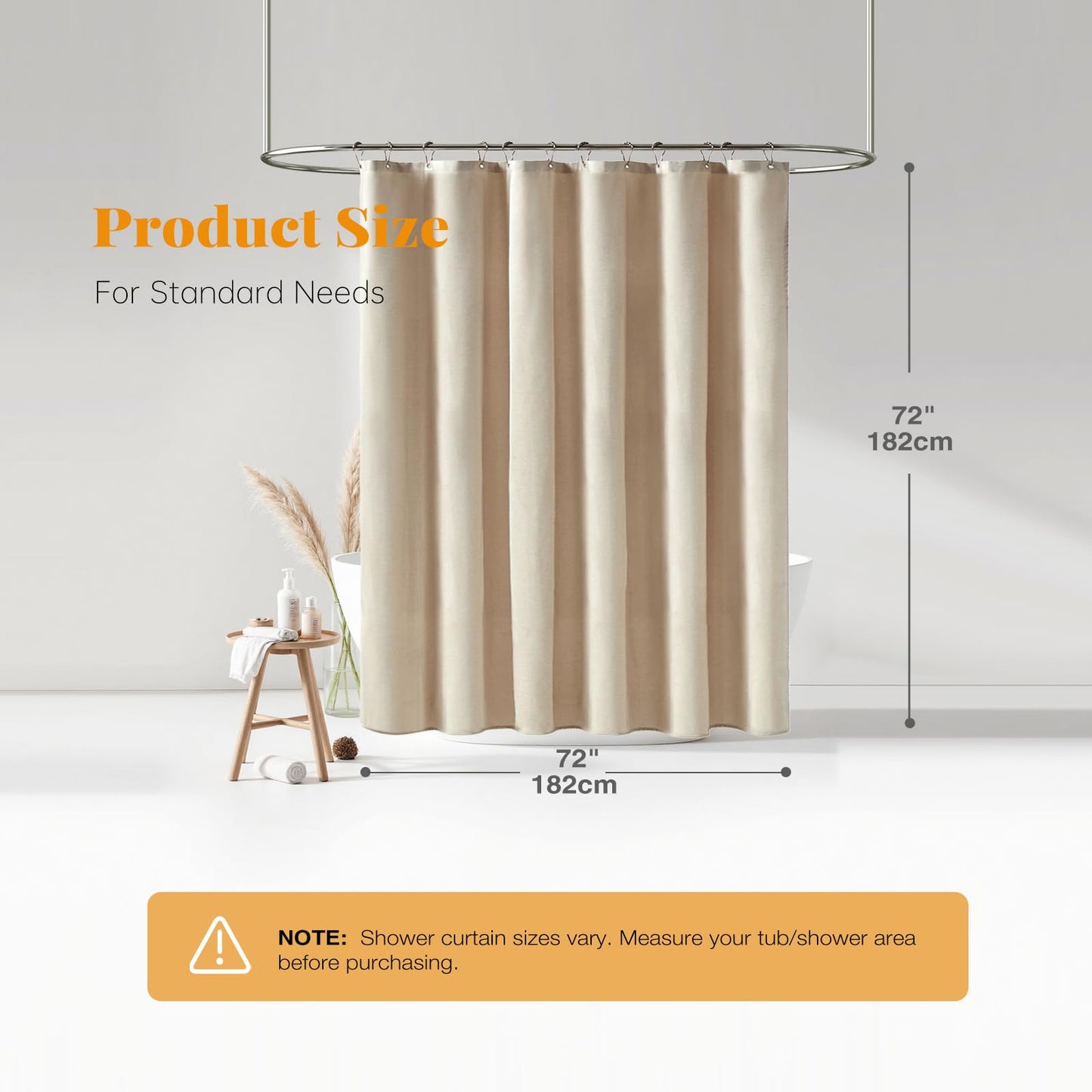 BTTN Fabric Shower Curtain, Linen Textured Cloth Shower Curtain Set with 12 Plastic Hooks, Hotel Luxury Neutral Modern Simple Waterproof Decorative Shower Curtains for Bathroom - 72"x72" - Beige/Cream